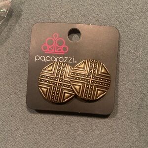 Paparazzi Gold and Black Tribal Pattern Clip Earrings
